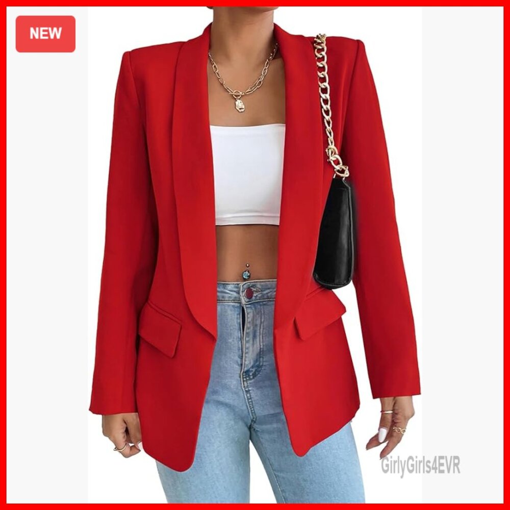 Slim Fit Blazer Shawl Collar Open Front Long Sleeve Office Work Jacket